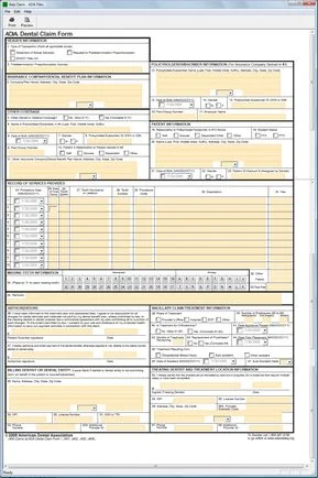 Actual ADA Dental Claim software screen