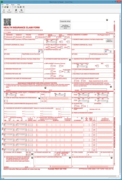 CMS-1500 paper claim software screen