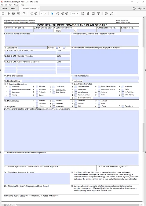 CMS-485 Home Health form