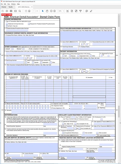 ADA Dental Claim Form